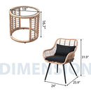 JOIVI 3 Piece Outdoor Wicker Furniture Bistro Set, Patio Rattan Conversation Set with Round Glass Top Coffee Side Table, Cushions and Lumbar Pillows for Porch, Backyard, Deck