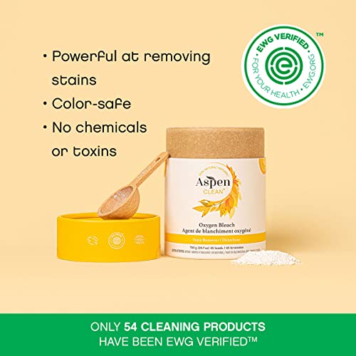 Unscented Oxygen Bleach Powder and Color Safe Stain Remover by AspenClean, Zero plastic, EWG Verified™, Vegan, Hypoallergenic, Bleach Alternative - 45 Loads