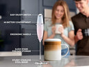 Powerful Milk Frother Foam Maker for Lattes - Whisk Drink Mixer for Coffee, Cappuccino, Frappe, Matcha, Hot Chocolate (Black)