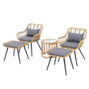 JOIVI 3 Piece Outdoor Wicker Furniture Bistro Set, Patio Rattan Conversation Set with Round Glass Top Coffee Side Table, Cushions and Lumbar Pillows for Porch, Backyard, Deck