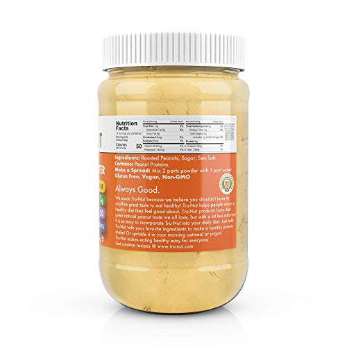 Tru-Nut Peanut Butter Powder - Made with Natural Ingredients - Vegan, Low Carb, Gluten Free, Non GMO - Low Calorie Peanut Butter Protein Powder - Peanut Butter Flavor, 30oz