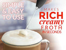 Powerful Milk Frother Foam Maker for Lattes - Whisk Drink Mixer for Coffee, Cappuccino, Frappe, Matcha, Hot Chocolate (Black)