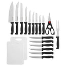 Farberware Never Needs Sharpening High-Carbon Stainless Steel Knife Block Set with Non-Slip Handles, 18 Piece, Black