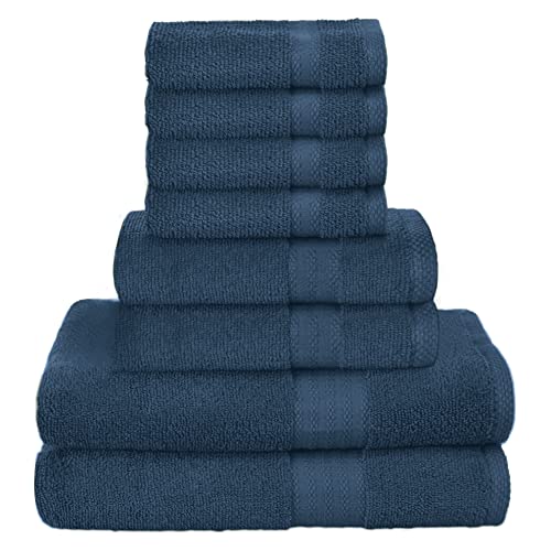 GLAMBURG 8-Piece Towel Set, Contains 2 Oversized Bath Towels 30x54, 2 Hand Towels 16x28, 4 Wash Cloths 13x13 - Quickdry Towel Sets, Ideal for Everyday use, Hotel & Spa - Black