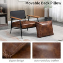 GYI Brown Leather Accent Chair Set of 2, 23.6'' Wide Armchair Set of 2, Industrial Black Metal Frame Accent Chairs with Wood Arms, Mid-Century Modern Comfy Sofa Chair for Living Room, Bedroom