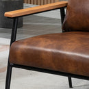GYI Brown Leather Accent Chair Set of 2, 23.6'' Wide Armchair Set of 2, Industrial Black Metal Frame Accent Chairs with Wood Arms, Mid-Century Modern Comfy Sofa Chair for Living Room, Bedroom