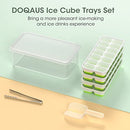DOQAUS Ice Cube Tray with Lid and Bin, 4 Pack Silicone Plastic Ice Cube Trays for Freezer with Ice Box, Ice Trays with Ice Container, Stackable Ice Tray with Storage Ice Bucket,Ice Tong,Ice Scoop
