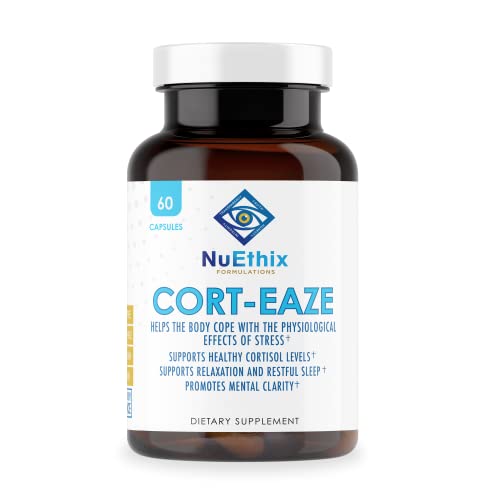 NuEthix Formulations Cort-Eaze - Cortisol Manager - Health Support Supplement with Ashwagandha, L-Theanine & Rhodiola Rosea - Relaxation and Deep Sleep, 60 Capsules, 30 Servings