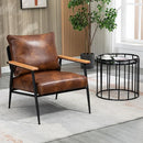 GYI Brown Leather Accent Chair Set of 2, 23.6'' Wide Armchair Set of 2, Industrial Black Metal Frame Accent Chairs with Wood Arms, Mid-Century Modern Comfy Sofa Chair for Living Room, Bedroom