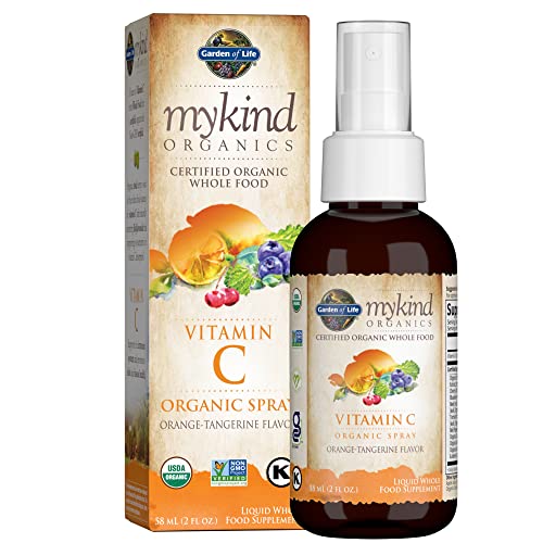 Garden of Life Organic Vitamin C for Kids and Adults, mykind Organics Vitamin C Spray for Skin Health - Orange Tangerine, Vitamin C Supplement Antioxidant for Immune Support, 2 fl oz Liquid Drops