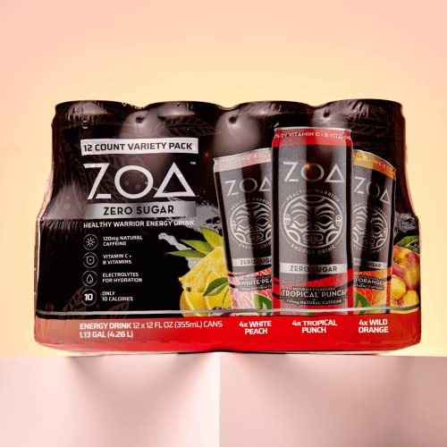 ZOA Zero Sugar Energy Drinks, Classic Variety Pack - Healthy Energy with B & C Vitamin, 120mg of Natural Caffeine - 12 Ounce (Pack of 12)