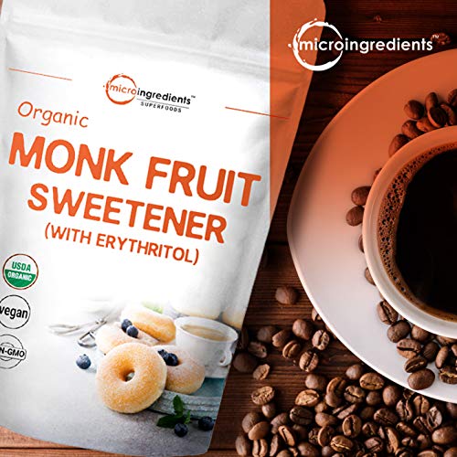Organic Monk Fruit Sweetener with Organic Erythritol Granules, 1:1 Sugar Substitute, 4 Pounds (64 Ounce), Natural Sweetener for Smoothie, Drinks, Coffee, Tea, Cookies and More, Premium Monk Fruit Keto Diet, Vegan (Shipping Only)