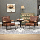 GYI Brown Leather Accent Chair Set of 2, 23.6'' Wide Armchair Set of 2, Industrial Black Metal Frame Accent Chairs with Wood Arms, Mid-Century Modern Comfy Sofa Chair for Living Room, Bedroom