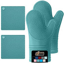 Gorilla Grip Heat and Slip Resistant Silicone Oven Mitts Set, Soft Cotton Lining, Waterproof, BPA-Free, Long Flexible Thick Gloves for Cooking, Kitchen Mitt Potholders, 12.5 in, Black