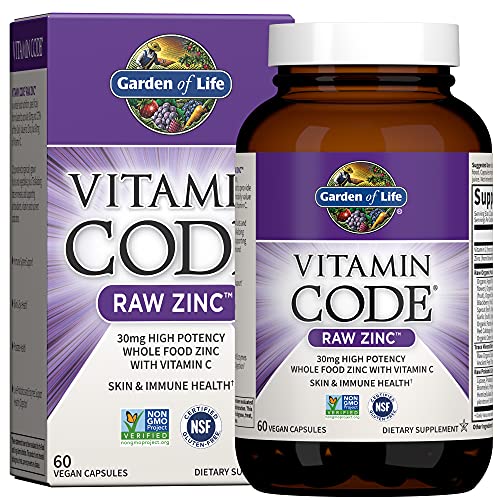 Raw Vegan Zinc Capsules, 30mg Whole Food Supplement, Vitamin C, Trace Minerals & Probiotics, Immune Support, 60 Count