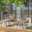 JOIVI 3 Piece Outdoor Wicker Furniture Bistro Set, Patio Rattan Conversation Set with Round Glass Top Coffee Side Table, Cushions and Lumbar Pillows for Porch, Backyard, Deck