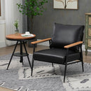 GYI Brown Leather Accent Chair Set of 2, 23.6'' Wide Armchair Set of 2, Industrial Black Metal Frame Accent Chairs with Wood Arms, Mid-Century Modern Comfy Sofa Chair for Living Room, Bedroom