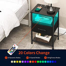 LAKEMID Nightstands Set of 2 with Charging Station and Drawer, End Table Bedside Table with 20 Colors LED Light Strip and 2 Layers Shelf for Bedroom Living Room Sofa (Rustic Brown)