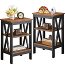 VECELO Modern Versatile Nightstands X-Design Side End Table Night Stand Storage Shelf with Bin Drawer for Living Room Bedroom, Set of 2 (Brown)