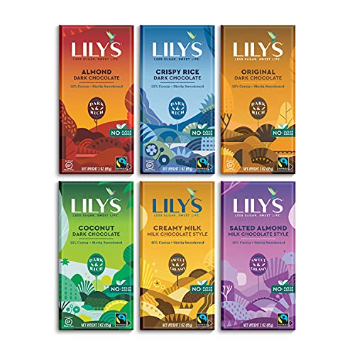 Lily's Chocolate Variety Pack | Stevia Sweetened, No Added Sugar, Low- Carb, Keto Friendly | 6 Flavors, 1 Bar each | Sampler, Gift Set