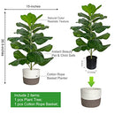 BESAMENATURE Artificial Fiddle Leaf Fig Tree/Faux Ficus Lyrata for Home Office Decoration, 30.5" Tall, with Cotton Rope Basket