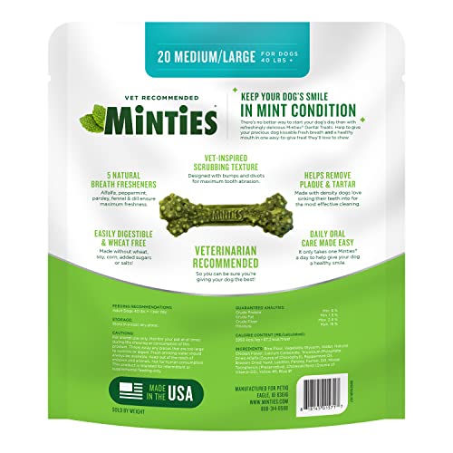 Minties VetIQ Dog Dental Bone Treats, Dental Chews for Medium/Large Dogs (Over 40 Lbs), 40 Count