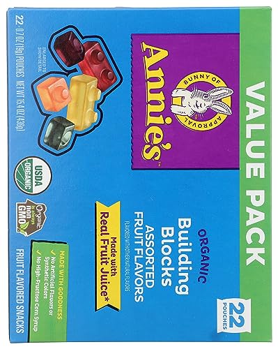 Annie's Organic Building Blocks Fruit Flavored Snacks, Assorted Fruit Flavors, Gluten Free, 22 Pouches, 15.4 oz.
