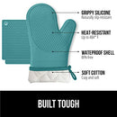 Gorilla Grip Heat and Slip Resistant Silicone Oven Mitts Set, Soft Cotton Lining, Waterproof, BPA-Free, Long Flexible Thick Gloves for Cooking, Kitchen Mitt Potholders, 12.5 in, Black