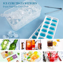 DOQAUS Ice Cube Tray with Lid and Bin, 4 Pack Silicone Plastic Ice Cube Trays for Freezer with Ice Box, Ice Trays with Ice Container, Stackable Ice Tray with Storage Ice Bucket,Ice Tong,Ice Scoop