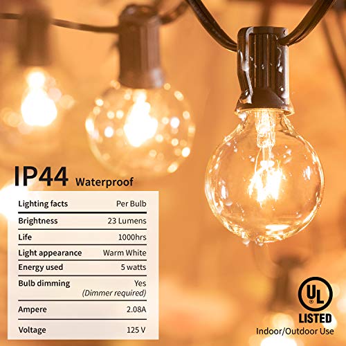 Outdoor String Lights 25 Feet G40 Globe LED Patio Lights with 13 Edison Plastic Bulbs(1 Spare), Waterproof Connectable Hanging Christmas Lights for Backyard Porch Balcony Party Xmas Decor, Black