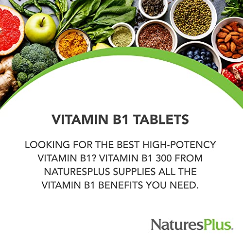 NaturesPlus Vitamin B1 (Thiamin HCI), Sustained Release - 300 mg, 90 Vegetarian Tablets - Natural Energy Boost, Helps Metabolize Carbohydrates - Gluten-Free - 90 Servings