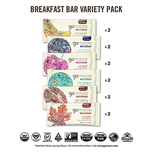 GoMacro Macrobar Organic Vegan Protein Bars - Fodmap Friendly Variety Pack (2.0-2.3 Oz Bars, 12Count), (Shipping Only)