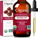 Cliganic Organic Jojoba Oil, 100% Pure (4oz) | Moisturizing Oil for Face, Hair, Skin & Nails | Natural Cold Pressed Hexane Free | Base Carrier Oil