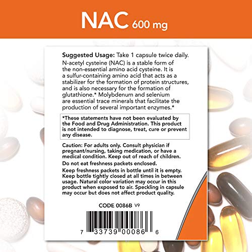 NOW Supplements, NAC (N-Acetyl Cysteine) 600 mg with Selenium & Molybdenum, 250 Veg Capsules