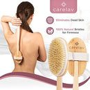 Premium Dry Brushing Body Brush Set, Medium Boar Bristles Dry Scrub Brushes for Face Exfoliating, Cleansing & Lymphatic Drainage, Skin Beauty Brush with Handle + Face Brush + Shower Gloves