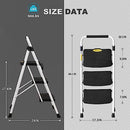 HBTower 3 Step Ladder, Folding Step Stool with Wide Anti-Slip Pedal, 500lbs Sturdy Steel Ladder, Convenient Handgrip, Lightweight, Portable Steel Step Stool, Black