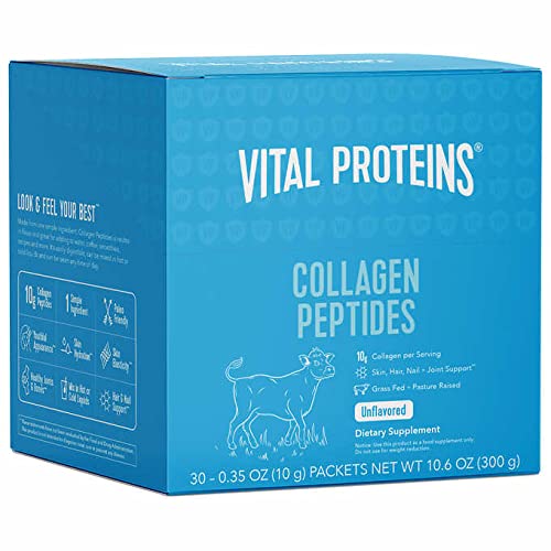 Vital Proteins Collagen Peptides Powder Supplement (Type I, III) Travel Packs, Hydrolyzed Collagen for Skin Hair Nail Joint - Dairy & Gluten Free - 10g per Serving - Unflavored (20ct per Box)