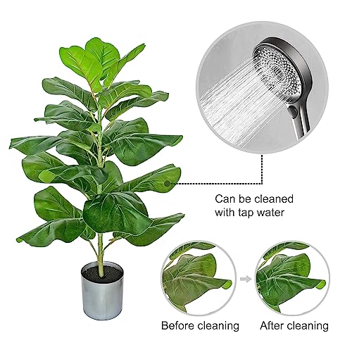 BESAMENATURE Artificial Fiddle Leaf Fig Tree/Faux Ficus Lyrata for Home Office Decoration, 30.5" Tall, with Cotton Rope Basket