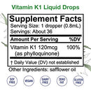 Vitamin K1 Liquid – Alcohol-Free Oral Vitamin K1 Drops - Liquid Vitamin K for Skin, Bones & Blood Health – Vegan, Non-GMO Vitamin Liquid Extract for Internal & External Use - 1 Fl Oz