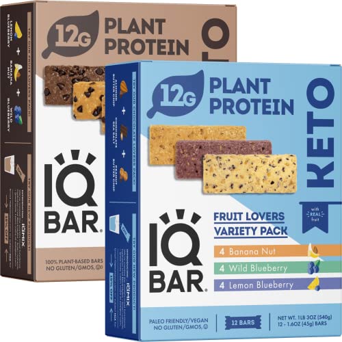 IQBAR Brain and Body Keto Protein Bars - Chocolate Lovers Variety Keto Bars - 12-Count Energy Bars - Low Carb Protein Bars - High Fiber Vegan Bars and Low Sugar Meal Replacement Bars - Vegan Snacks