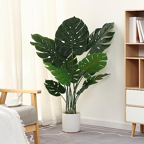 FLOWORLD Artificial Monstera Plant 4FT Tall Fake Swiss Cheese Plant Potted Faux Tropical Floor Plants Indoor Decorative House Plants Artificial Palm Trees for Home Office Living Room Decor, 2 Pack