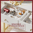 SUPERJARE Vanity Desk, Makeup Vanity with Lighted Mirror, White Desk with Drawers, 35.4 Inches Makeup Vanity Desk with Lights, for Bedroom, White and Gold