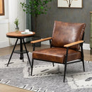 GYI Brown Leather Accent Chair Set of 2, 23.6'' Wide Armchair Set of 2, Industrial Black Metal Frame Accent Chairs with Wood Arms, Mid-Century Modern Comfy Sofa Chair for Living Room, Bedroom