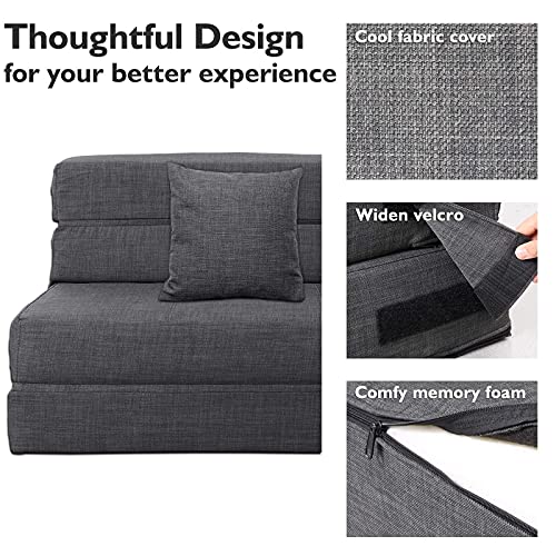 ANONER Fold Sofa Bed Couch Memory Foam with Pillow Futon Sleeper Chair Guest Bed and Fold Out Couch, Washable Cover Twin Size, Dark Gray