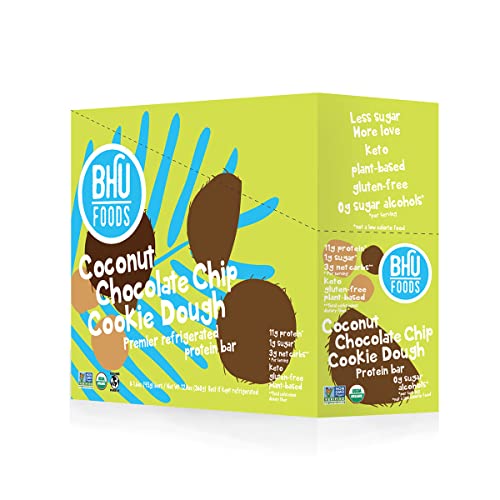 BHU Cookie Dough Keto Protein Bars, Chocolate Chip, Ultra Creamy Refrigerated Keto Snacks - 4g Net Carbs, 1g Sugar (8 Bars)