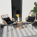 JOIVI 3 Piece Outdoor Wicker Furniture Bistro Set, Patio Rattan Conversation Set with Round Glass Top Coffee Side Table, Cushions and Lumbar Pillows for Porch, Backyard, Deck