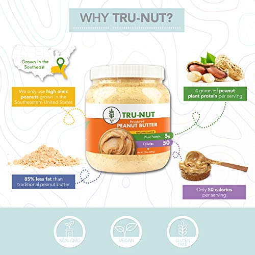 Tru-Nut Powdered Peanut Butter (71 Servings, 30 oz Jar) Good Source of Plant Protein – Gluten Free, Vegan, Non-GMO - Original Flavor (Shipping Only)