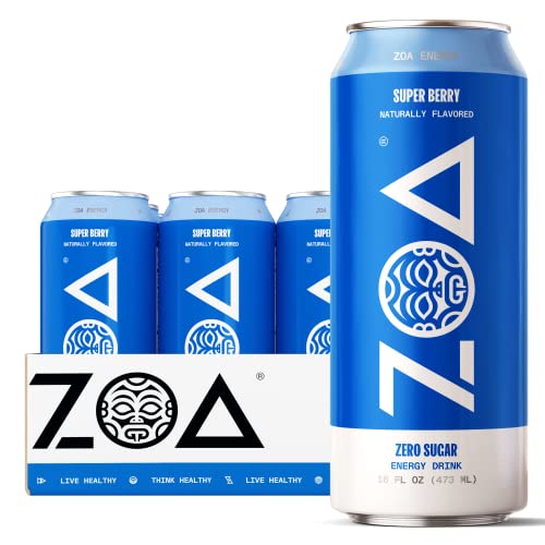 ZOA Zero Sugar Energy Drinks, Classic Variety Pack - Healthy Energy with B & C Vitamin, 120mg of Natural Caffeine - 12 Ounce (Pack of 12)