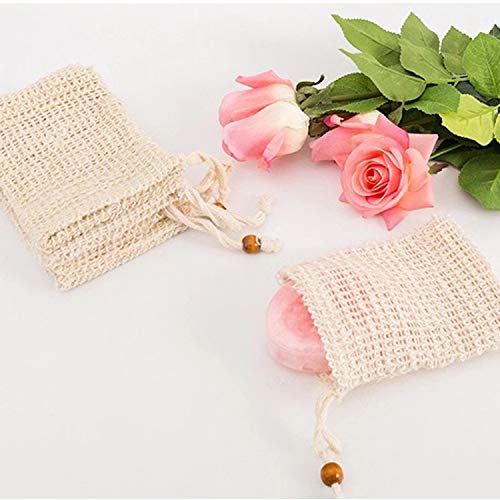 Selaurel Sisal Soap Bags 10 Pack Natural Drawstring Bags Mesh Exfoliating Soap Bag Soap Saver Pouch for Bath and Shower Foaming and Massage