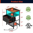 LAKEMID Nightstands Set of 2 with Charging Station and Drawer, End Table Bedside Table with 20 Colors LED Light Strip and 2 Layers Shelf for Bedroom Living Room Sofa (Rustic Brown)